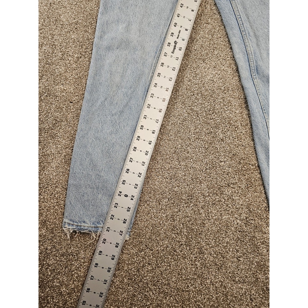 Zara Denim Light Wash Distressed High Rise Straight Leg Jeans - Picture 14 of 16